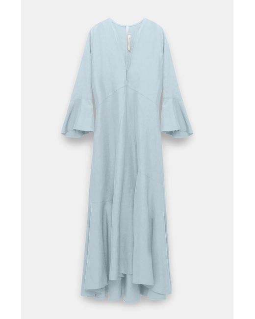 Dorothee Schumacher Blue Linen Blend Maxi Dress With A V-neckline