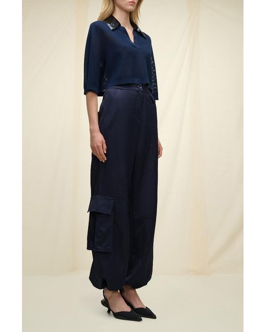 Dorothee Schumacher Blue Pointelle Knit Top With Sequin Collar
