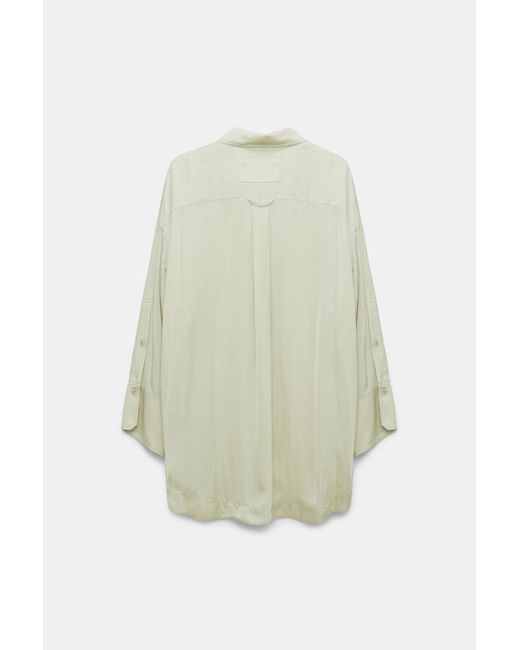 Dorothee Schumacher White Oversized Shirt In Crinkle Satin With Patch Pockets