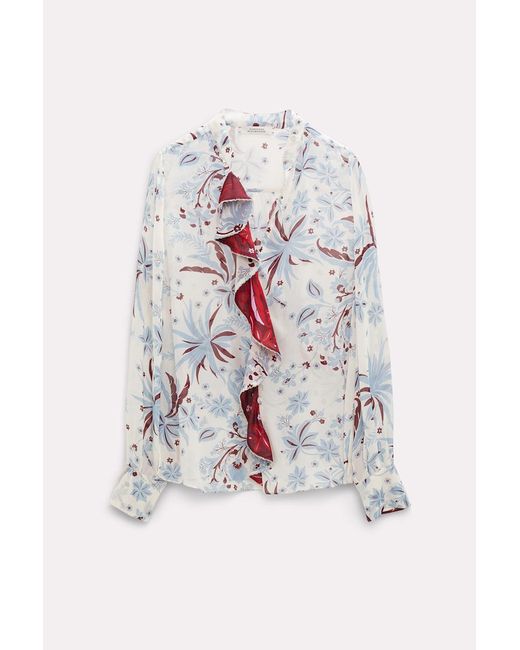Dorothee Schumacher White Printed Viscose Patch Blouse With Flounces