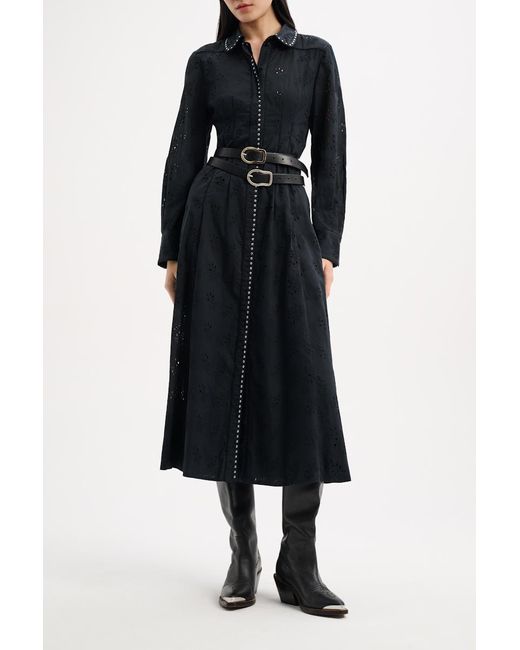 Dorothee Schumacher Black Shirtdress In Broderie Anglaise With Studs