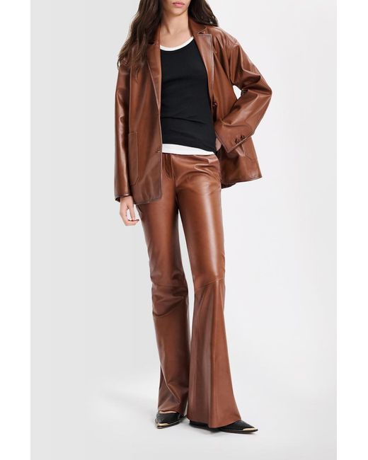 Dorothee Schumacher Brown Leather Blazer With Elastic Detail On The Back