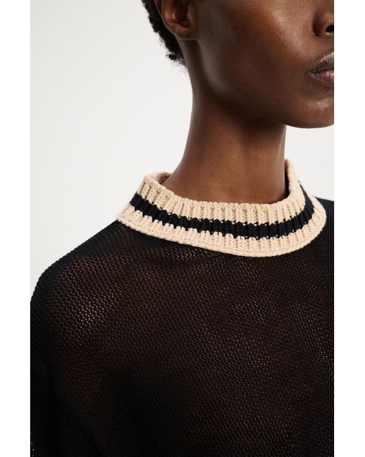 Dorothee Schumacher Black Sheer Knit Cotton Mesh Top With Contrast Trim