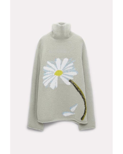 Dorothee Schumacher White Turtleneck Pullover With Intarsia Knit Flower