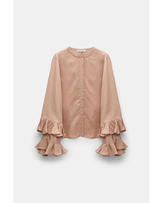 Dorothee Schumacher Natural Bluse aus gestreiftem Seide-Viskose Organdy Voile mit Volants