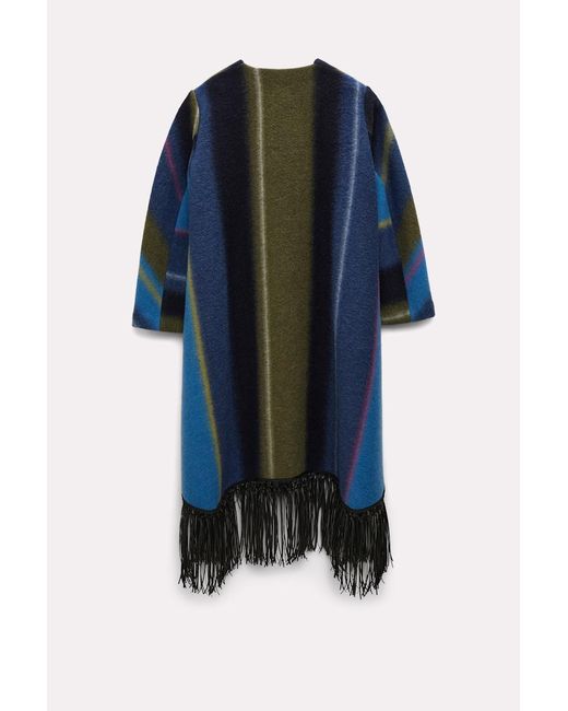 Dorothee Schumacher Multicolor Striped Wool Blend Coat With Leather Fringe