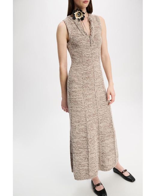 Dorothee Schumacher Natural Metallic Cotton-mix Dress With Fringe Detail