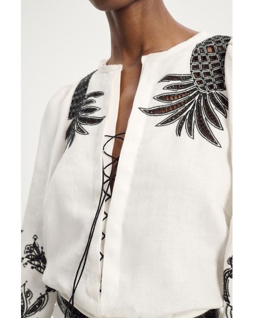 Dorothee Schumacher White Linen Blouse With Contrast Broderie Anglaise