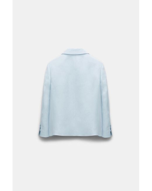 Dorothee Schumacher Blue Linen Blend Cropped Blazer With Cropped Sleeves