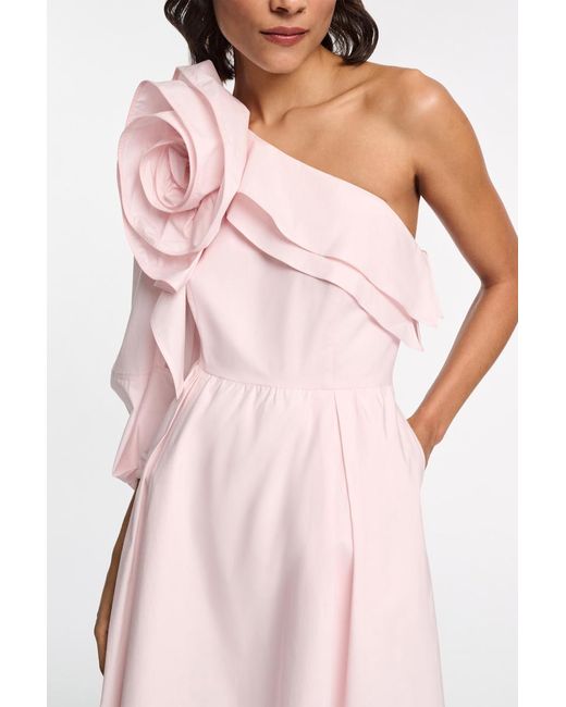 Dorothee Schumacher Pink Asymmetrisches Midi-Kleid mit Maxi-Blumenbrosche