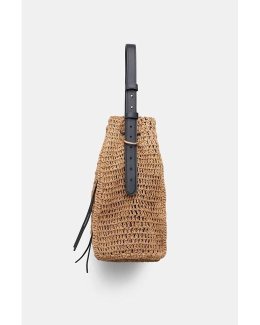 Dorothee Schumacher Natural Woven Raffia Drawstring Satchel With Leather Detailing
