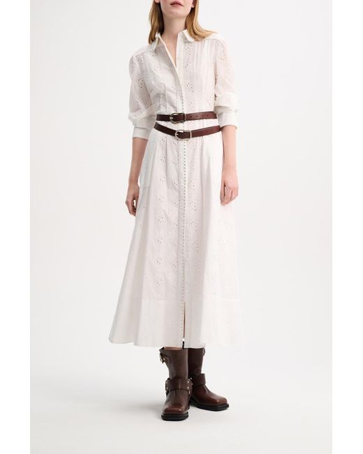 Dorothee Schumacher White Shirtdress In Broderie Anglaise With Studs