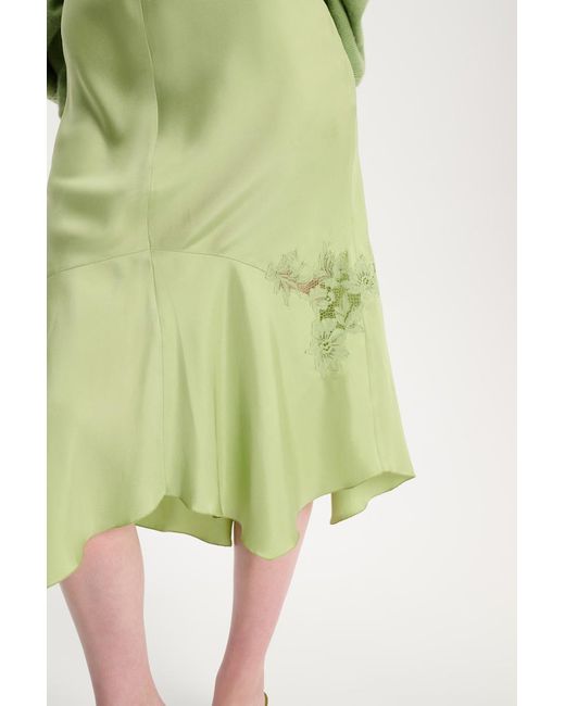 Dorothee Schumacher Green Silk Twill Lingerie-style Dress With Details In Lace