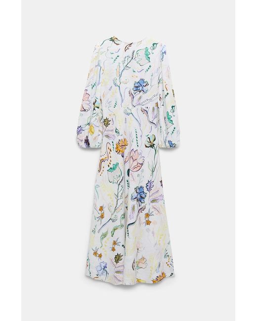 Dorothee Schumacher White Midi-Kleid aus Leinen mit Signature-Print