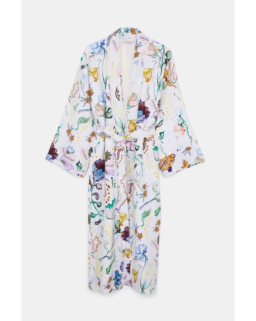 Dorothee Schumacher White Kaftan Mantel aus Leinen mit Signature-Print