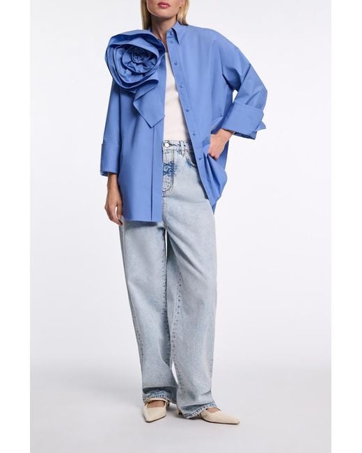 Dorothee Schumacher Blue Cotton Poplin Shirt With Xl Flower
