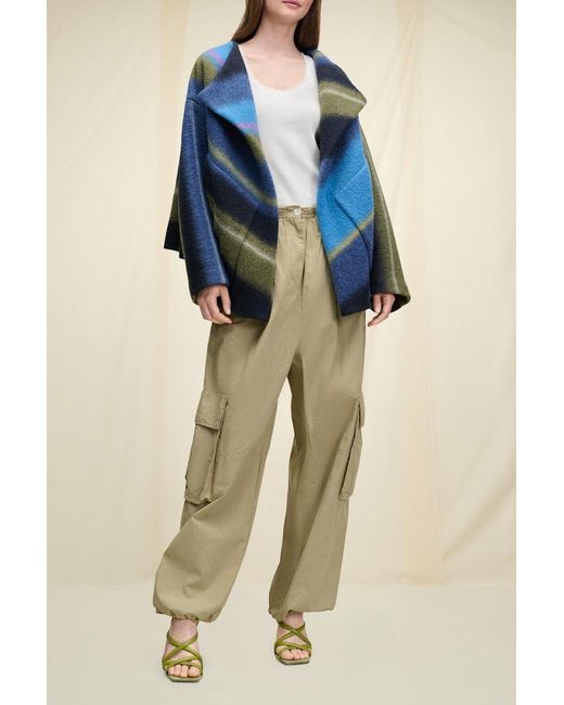 Dorothee Schumacher Blue Cape-style Jacket In A Striped Wool Blend