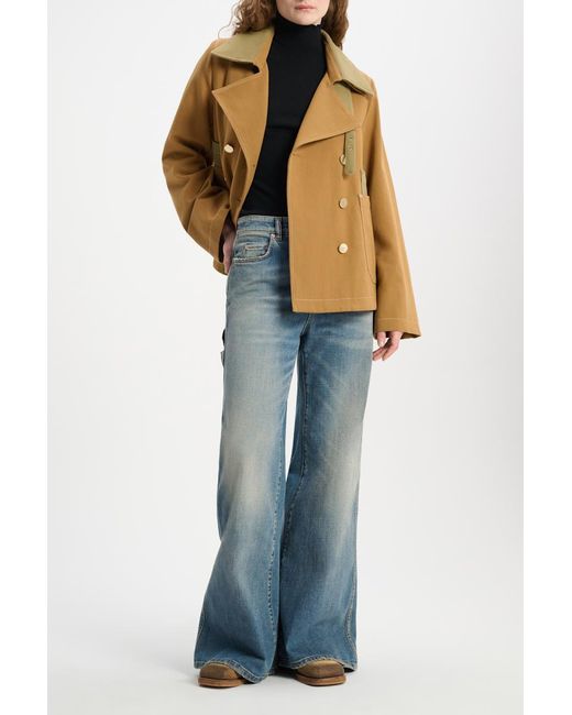 Dorothee Schumacher Brown Double-breasted Pea Coat With Contrast Tonal Trim