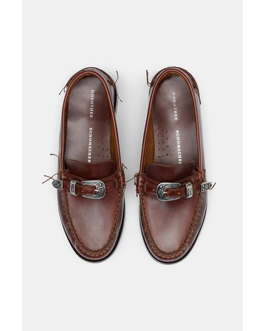 Dorothee Schumacher Brown Calfskin Loafers With Hand Stitching And Western Buckle