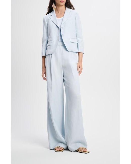 Dorothee Schumacher Blue Linen Blend Cropped Blazer With Cropped Sleeves