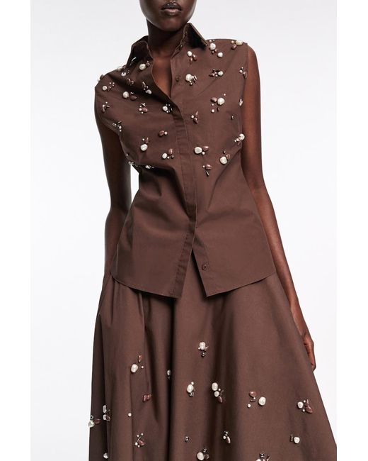 Dorothee Schumacher Brown Von Hand bestickte, ärmellose Bluse