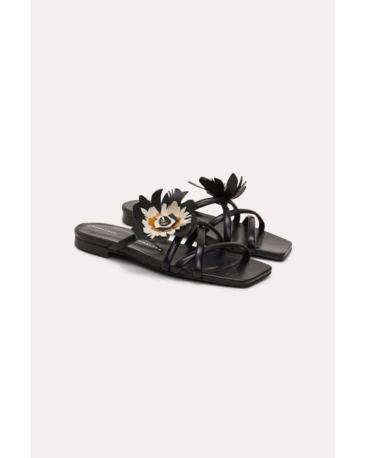 Dorothee Schumacher Black Square Toe Flat Sandals With Removable Leather Flower
