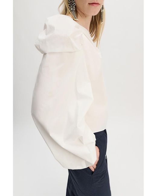 Dorothee Schumacher White Asymmetric Cotton-poplin Top With Voluminous Long Sleeve