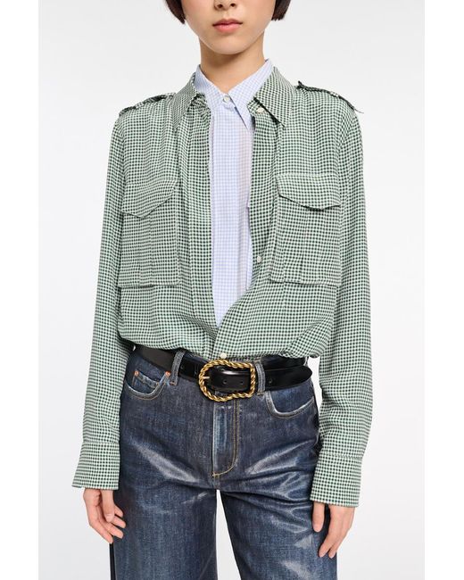 Dorothee Schumacher Green Gingham Print Silk-Viscose Blouse With Epaulettes