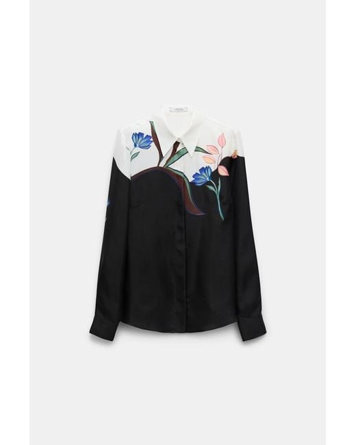 Dorothee Schumacher Black Silk Twill Blouse With Placement Print