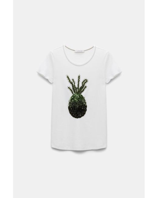 Dorothee Schumacher White Geripptes Shirt mit Ananas-Stickerei aus Pailletten