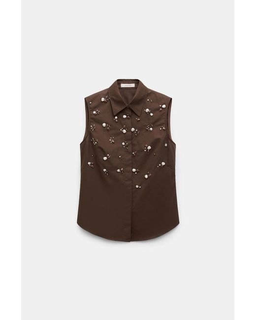 Dorothee Schumacher Brown Von Hand bestickte, ärmellose Bluse