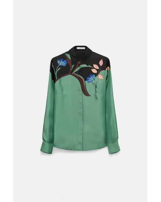 Dorothee Schumacher Green Silk Twill Blouse With Placement Print