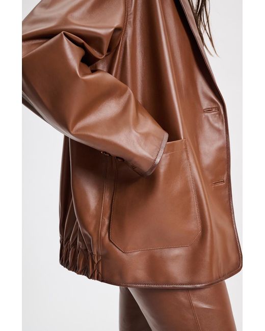 Dorothee Schumacher Brown Leather Blazer With Elastic Detail On The Back