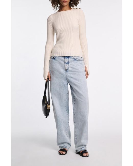 Dorothee Schumacher White Wool-Silk Blend Ribbed Pullover