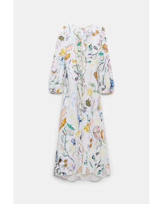 Dorothee Schumacher White Midi-Kleid aus Leinen mit Signature-Print
