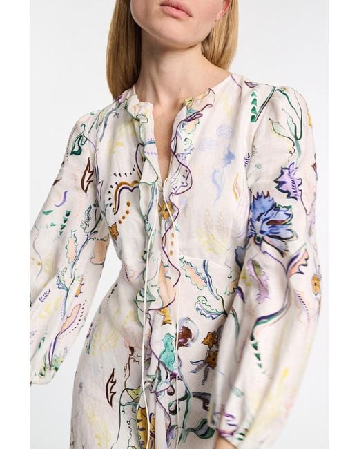 Dorothee Schumacher White Midi-Kleid aus Leinen mit Signature-Print