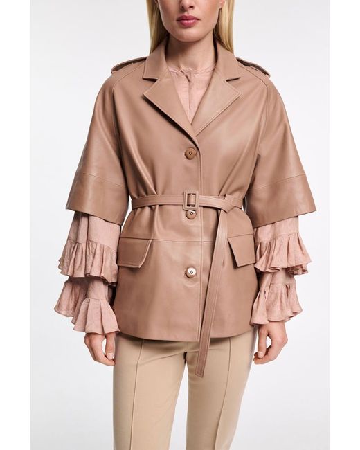 Dorothee Schumacher Brown Kurzmantel aus Lammleder mit Bindegürtel