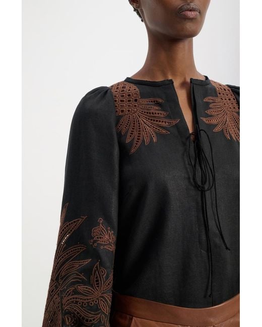 Dorothee Schumacher Black Linen Blouse With Contrast Broderie Anglaise