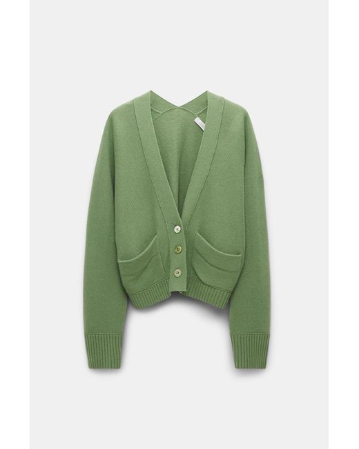 Dorothee Schumacher Green Wool-cashmere V-neck Cardigan With Pockets