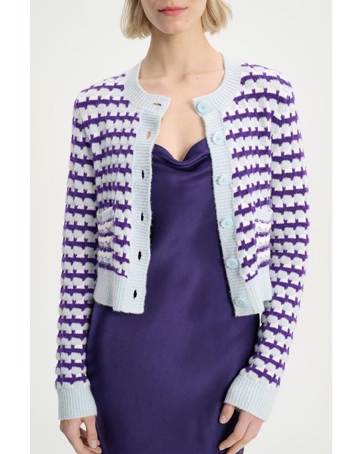 Dorothee Schumacher Blue Jacquard Knit Cardigan With Solid Trim