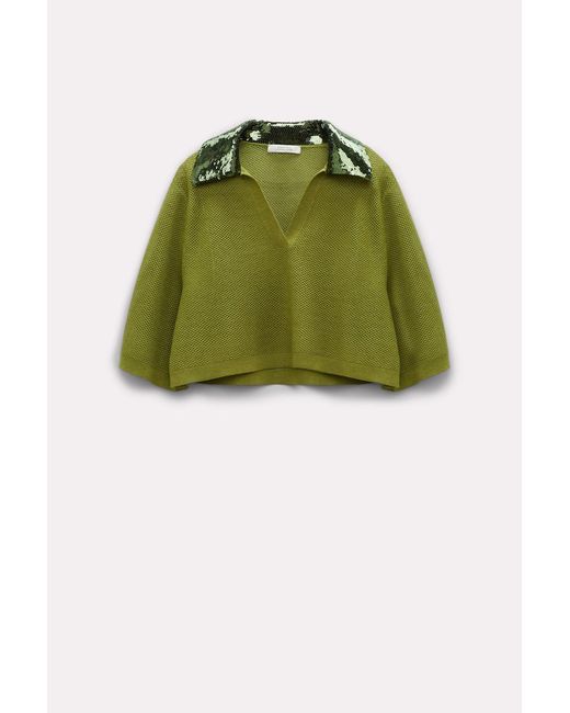 Dorothee Schumacher Green Pointelle Knit Top With Sequin Collar