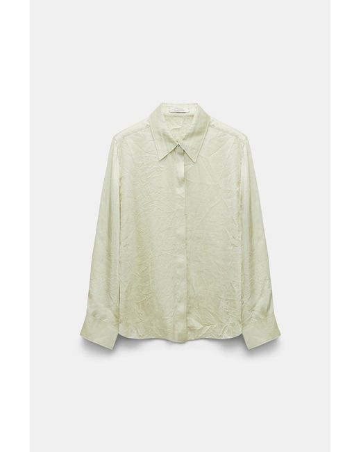 Dorothee Schumacher Green Oversized Shirt In Crinkle Satin With Patch Pockets