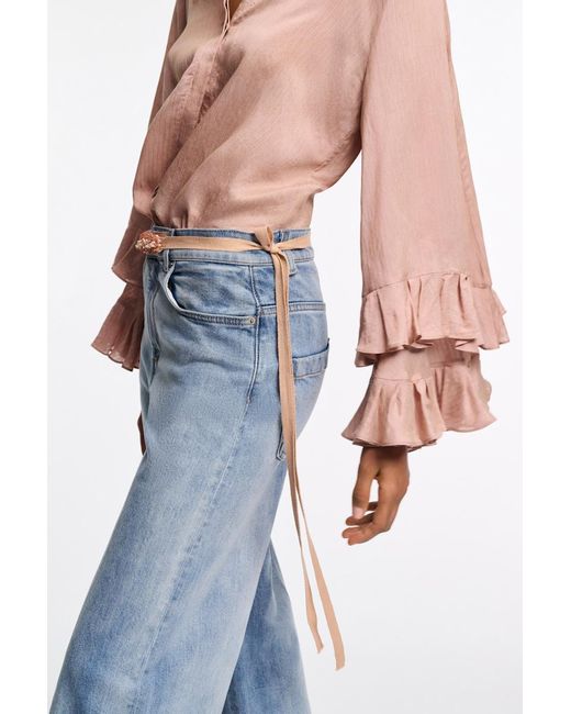 Dorothee Schumacher Natural Bluse aus gestreiftem Seide-Viskose Organdy Voile mit Volants
