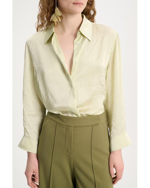 Dorothee Schumacher Green Oversized Shirt In Crinkle Satin With Patch Pockets