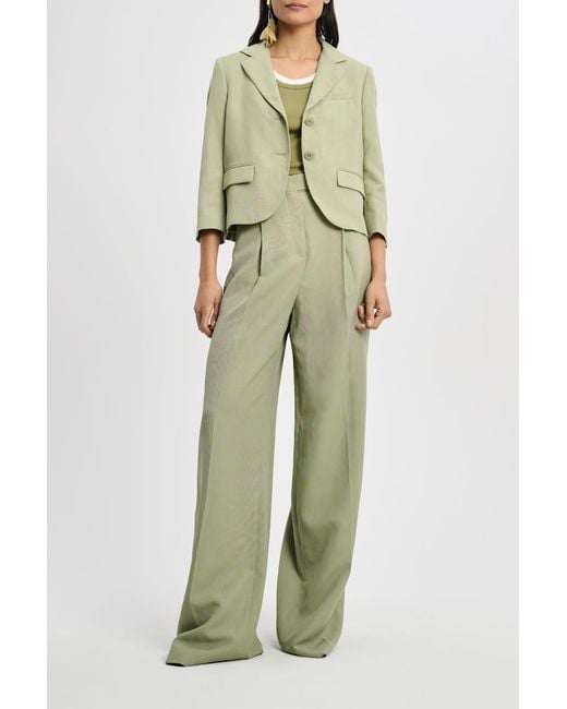 Dorothee Schumacher Green Linen Blend Cropped Blazer With Cropped Sleeves