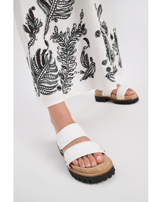 Dorothee Schumacher White Sporty Leather Slides With Lug Sole