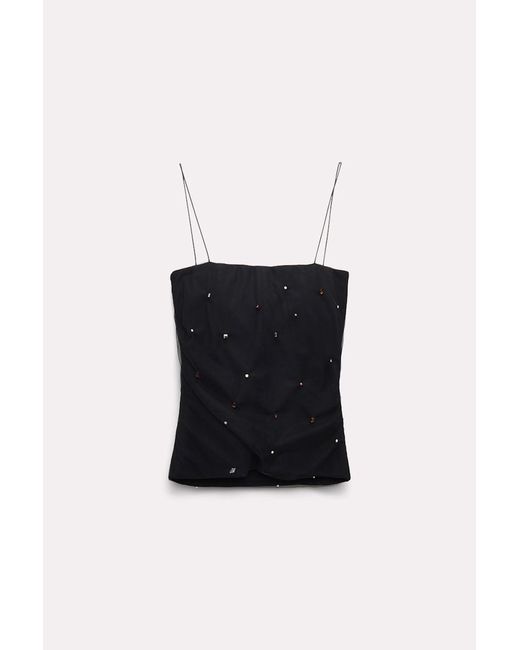 Dorothee Schumacher Black Strapless Top In Punto Milano With Embellished Tulle Overlay