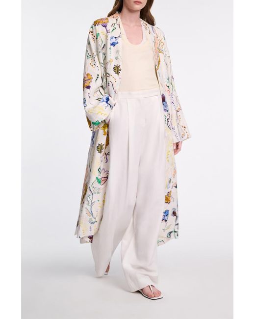 Dorothee Schumacher White Kaftan Mantel aus Leinen mit Signature-Print