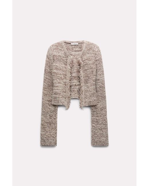 Dorothee Schumacher Natural Metallic Cotton-mix Cropped Cardigan With Fringe