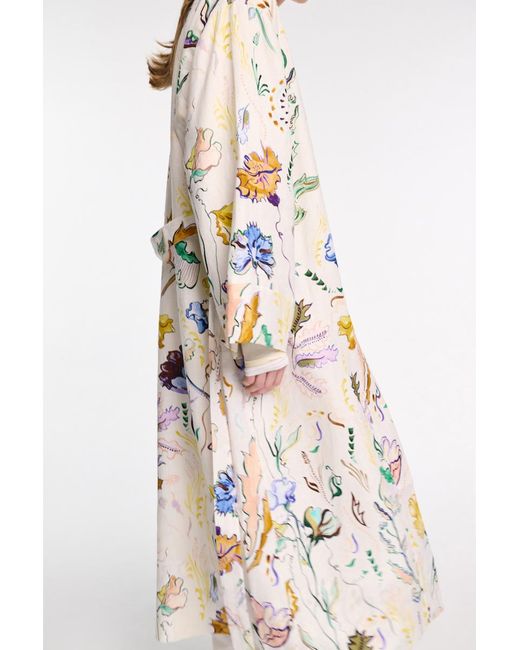 Dorothee Schumacher White Kaftan Mantel aus Leinen mit Signature-Print